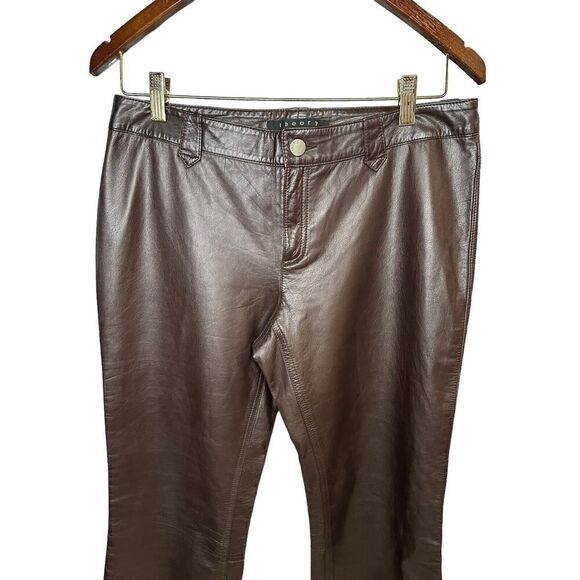 Theory mid rise Leather Brown Pants straight leg sz 8 - Picture 4 of 15